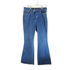 Judy Blue Los Angeles Womens 15/32 Flare Jeans Raw Hem Medium Wash Stretch Denim